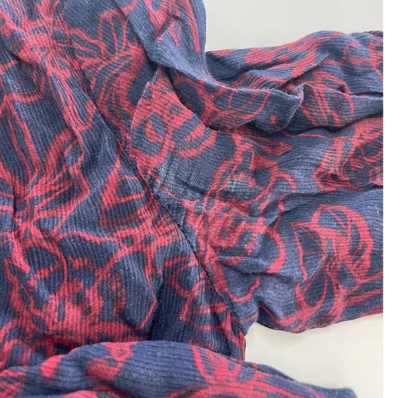 Jason Wu Dress Womens 2 Blue Red Floral Chiffon Shirt Collared Midi Tie Neck - Picture 11 of 11